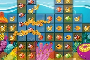 Cuadrícula de peces de colores sonrientes en un entorno submarino animado con corales y burbujas