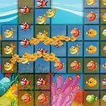Cuadrícula de peces de colores sonrientes en un entorno submarino animado con corales y burbujas