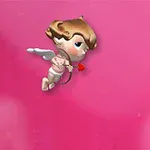 Cupido pequeño con alas y arco en un fondo rosa