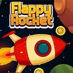 Cohete rojo y blanco volando en el espacio con monedas doradas y planetas de fondo