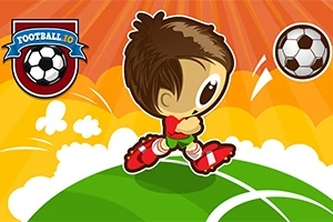 Personaje caricaturesco de fútbol corriendo sobre un campo verde, con una pelota de fútbol y un sol resplandeciente de fondo