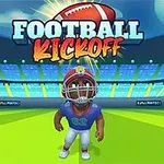 Jugador de fútbol americano animado en un estadio con el texto Football Kickoff y un balón en el fondo