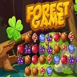 Título Forest Game rodeado de tréboles y elementos del bosque como frutas y hongos coloridos