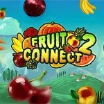 Frutas, verduras y texto colorido flotan sobre un paisaje verde y cielo azul