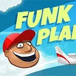 Dibujo de un avión rojo y blanco volando entre nubes, con un rostro sonriente con gorra roja y texto amarillo grande