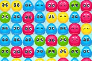 Caras coloridas y esponjosas con expresiones variadas alineadas en una cuadrícula