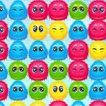 Caras coloridas y esponjosas con expresiones variadas alineadas en una cuadrícula