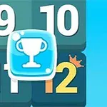 Números del 9 al 12 sobre un fondo azul con un icono de trofeo y una corona sobre el número 12
