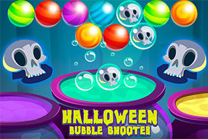 Calaveras y burbujas de colores sobre calderos en un diseño estilo Halloween