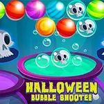 Calaveras y burbujas de colores sobre calderos en un diseño estilo Halloween