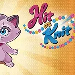 Dibujo de un gato rosado jugando con un ovillo de lana azul junto a un texto colorido