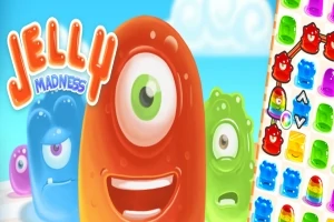Personajes de gelatina coloridos con expresiones divertidas y un tablero de juego a la derecha