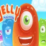 Personajes de gelatina coloridos con expresiones divertidas y un tablero de juego a la derecha