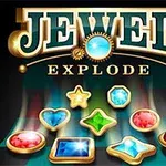 Letras brillantes en dorado y azul con joyas de colores en diversas formas sobre un fondo oscuro