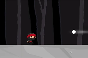 Un personaje con una banda roja en la cabeza corre por un entorno oscuro de bosque hacia una estrella brillante