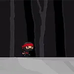 Un personaje con una banda roja en la cabeza corre por un entorno oscuro de bosque hacia una estrella brillante