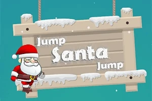 Santa Claus con un letrero de madera cubierto de nieve que dice Jump Santa Jump