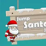 Santa Claus con un letrero de madera cubierto de nieve que dice Jump Santa Jump