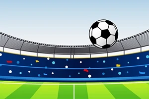 Un balón de fútbol flotando sobre un estadio con gradas llenas y un campo verde