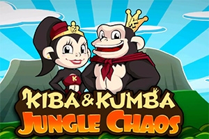 Dos personajes de mono con coronas y pañoletas, sonriendo frente a un paisaje de jungla con un cielo azul y nubes