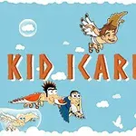 Un niño con alas volando en el cielo junto a personajes y columnas griegas, con un globo rojo y una llave dorada