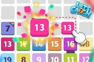 Cuadrícula colorida con números y un bloque rosa resaltado con el número 13 y una mano apuntando a otro bloque similar