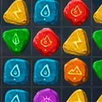 Piedras de colores con símbolos elementales en una cuadrícula