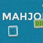 Fondo azul con la palabra MAHJONG en blanco y DIGITAL en una etiqueta verde, rodeada de fichas de colores con patrones geométricos