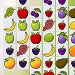 Ilustración de bloques con dibujos de frutas variadas como manzanas, plátanos, uvas y naranjas en una cuadrícula