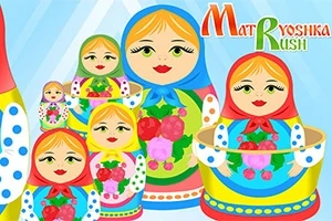 Muñecas matrioskas coloridas con pañuelos azules y amarillos, decoradas con flores rojas y rosadas