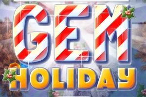 Texto GEM HOLIDAY con diseño de bastón de caramelo y acebo navideño