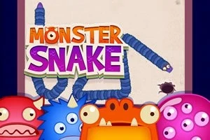 Monstruos coloridos con un gran título que dice Monster Snake en el centro de la imagen