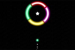 Círculos de colores brillantes con una estrella blanca en el centro sobre un fondo negro