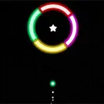 Círculos de colores brillantes con una estrella blanca en el centro sobre un fondo negro