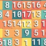 Cuadrícula colorida de bloques numerados del 1 al 18 en diferentes tonos
