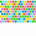 Círculos de colores brillantes organizados en filas sobre un fondo blanco con cronómetro a la derecha