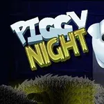 Cerdito blanco con antena sobre un fondo oscuro, acompañado de un texto en letras grandes y amarillas