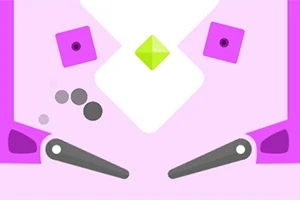 Mesa de pinball abstracta con un diseño minimalista en tonos rosados y elementos geométricos