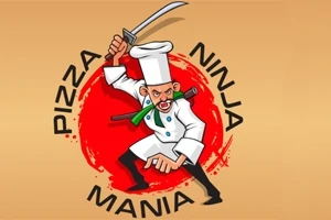 Un chef vestido con uniforme blanco y sombrero de cocina sostiene una espada en posición de ataque, rodeado por un círculo rojo con texto alrededor