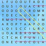 Sopa de letras en un fondo azul con la palabra MOTHER resaltada en amarillo