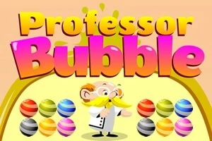 Un personaje de profesor con bigote amarillo se encuentra rodeado de burbujas de colores vibrantes, con un fondo claro y el título en la parte superior