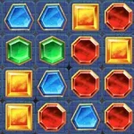 Rejilla de gemas de colores en forma de hexágonos y cuadrados sobre un fondo azul