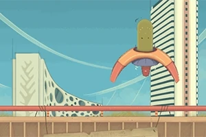 Paisaje urbano futurista con edificios modernos y un objeto volador inusual en el cielo
