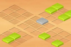 Cuadrícula isométrica en tonos de beige con piezas cuadradas verdes y grises sobre algunas casillas