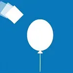 Globo blanco en un fondo azul con tres cuadros blancos superpuestos en la esquina superior izquierda