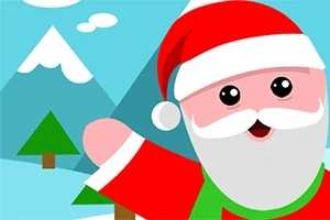 Dibujo de Santa Claus sonriente en un paisaje invernal con montañas y árboles