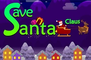Santa Claus en su trineo tirado por un reno sobrevolando un pueblo nevado bajo un cielo estrellado