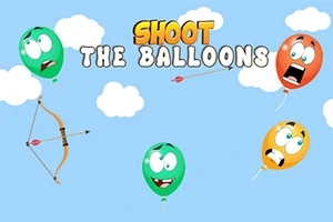 Globos de colores con caras expresivas en el cielo, flecha y arco en el aire