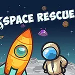 Un astronauta y un cohete sobre una superficie lunar con planetas y asteroides de fondo