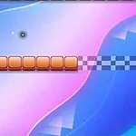 Bloques naranjas en una fila con un fondo de colores degradados azul y rosa con un patrón de cuadros